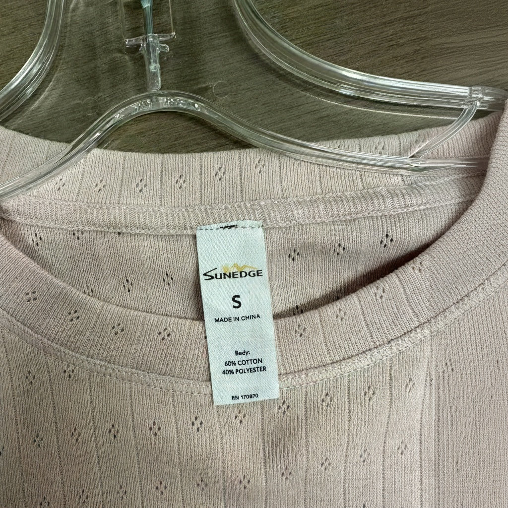 SUNEDGE Women’s Pointelle Ribbed Knit Tee Relaxed Fit Drop Shoulder Short Sleeve Top 60%CT 40%PES