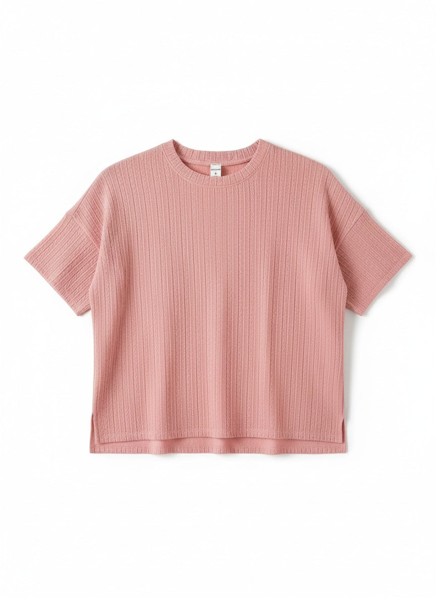 SUNEDGE Women’s Cable Knit Short Sleeve Tee Textured Crewneck Top