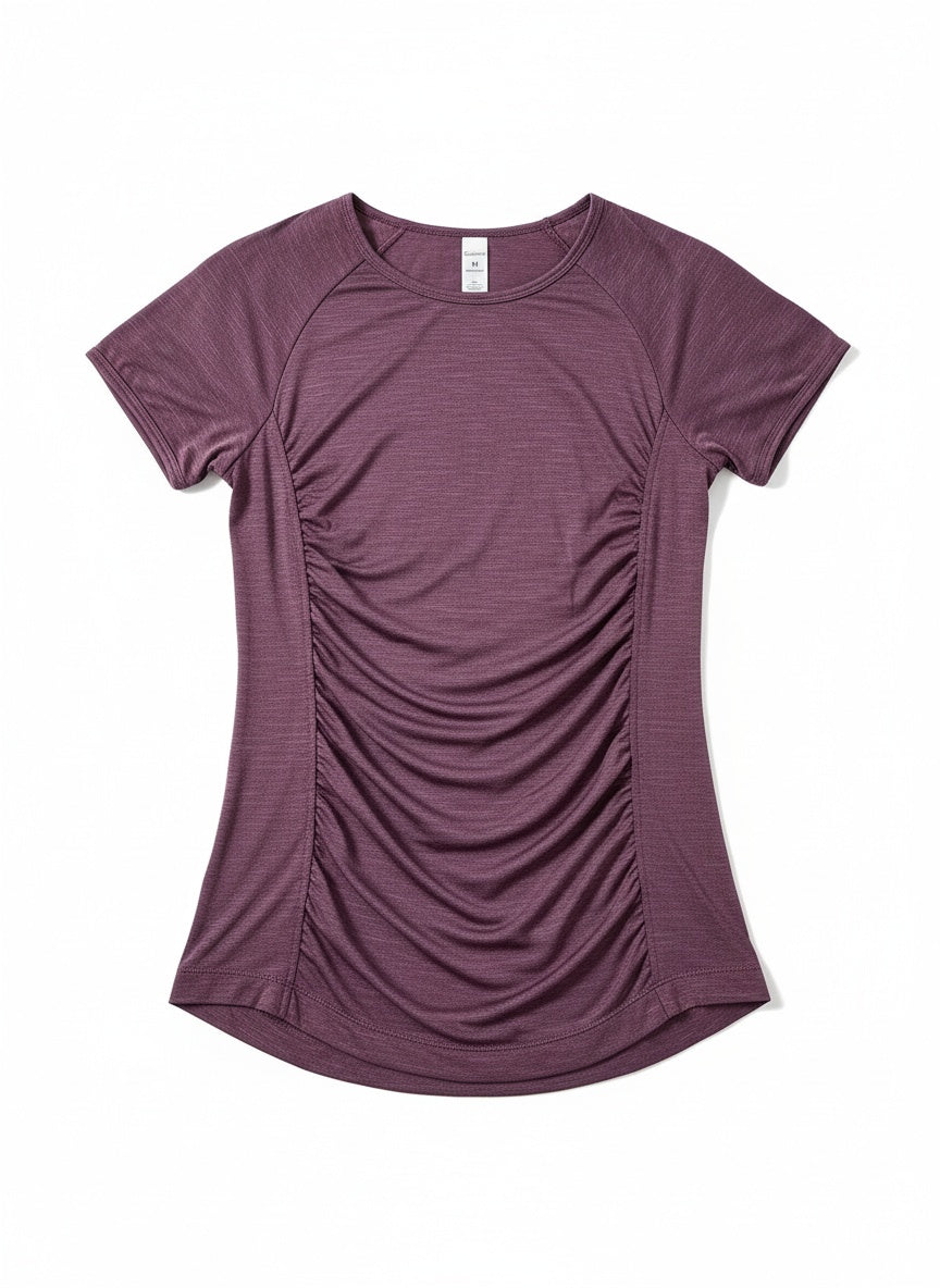 SUNEDGE Women's Ruched Activewear Tee Short Sleeve Slim Fit Yoga Top with Side Gathering 96/4