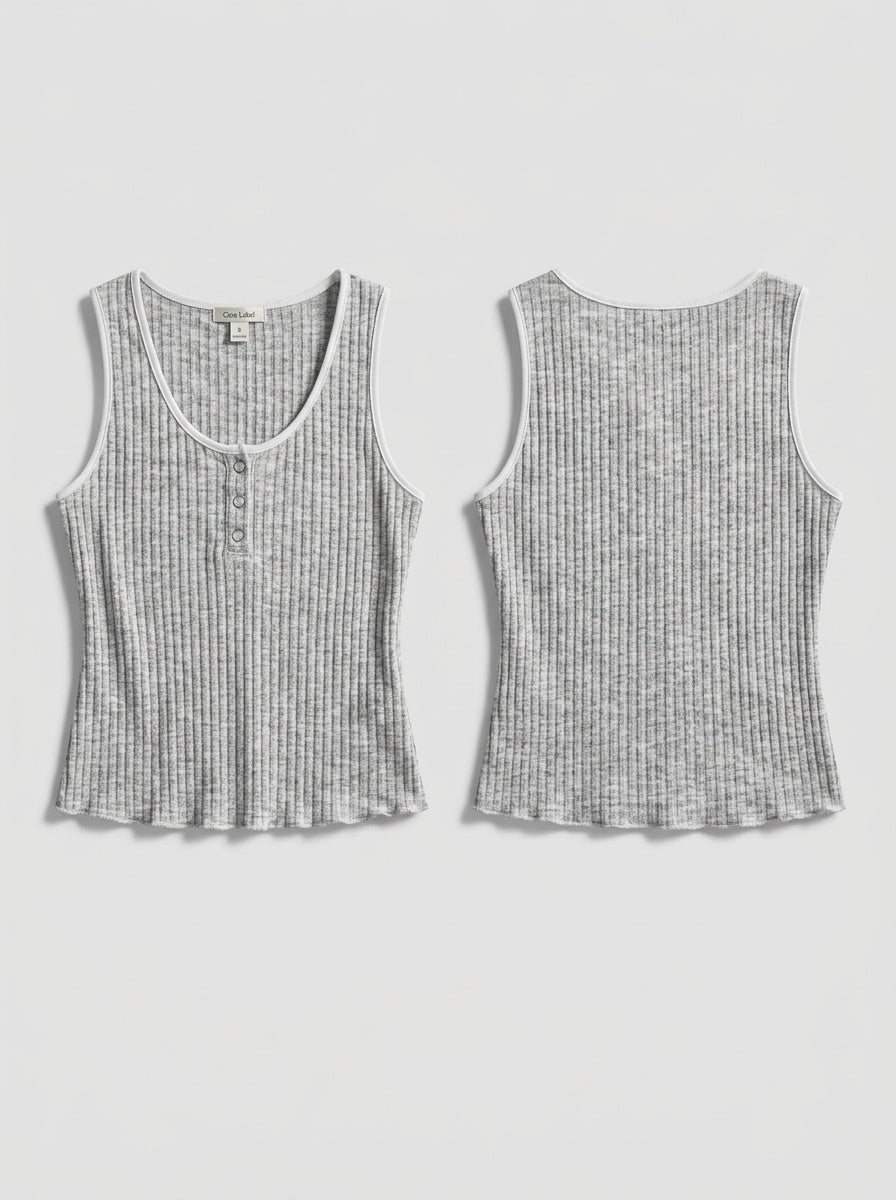 SUNEDGE Womens Ribbed Henley Tank Top Heathered Sleeveless Shirt with Lettuce Edge Hem