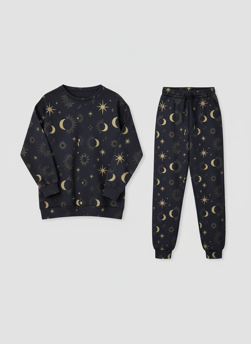 SUNEDGE Womens Celestial Dreamer Two-Piece Lounge Set | Moon & Star Print