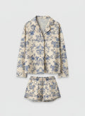 SUNEDGE Women’s Vintage Blue Floral Pajama Set Botanical Print Button-Down Shirt and Shorts