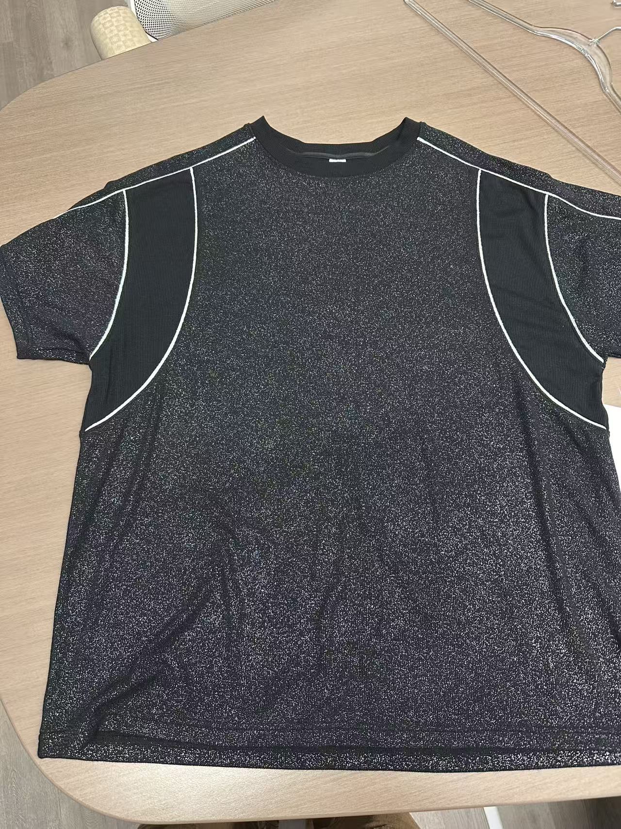 SUNEDGE Womens Shimmer Metallic Tee Sporty Contrast Piping with Mesh Side Panels 62/34/4