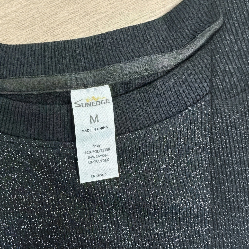 SUNEDGE Womens Shimmer Metallic Tee Sporty Contrast Piping with Mesh Side Panels 62/34/4