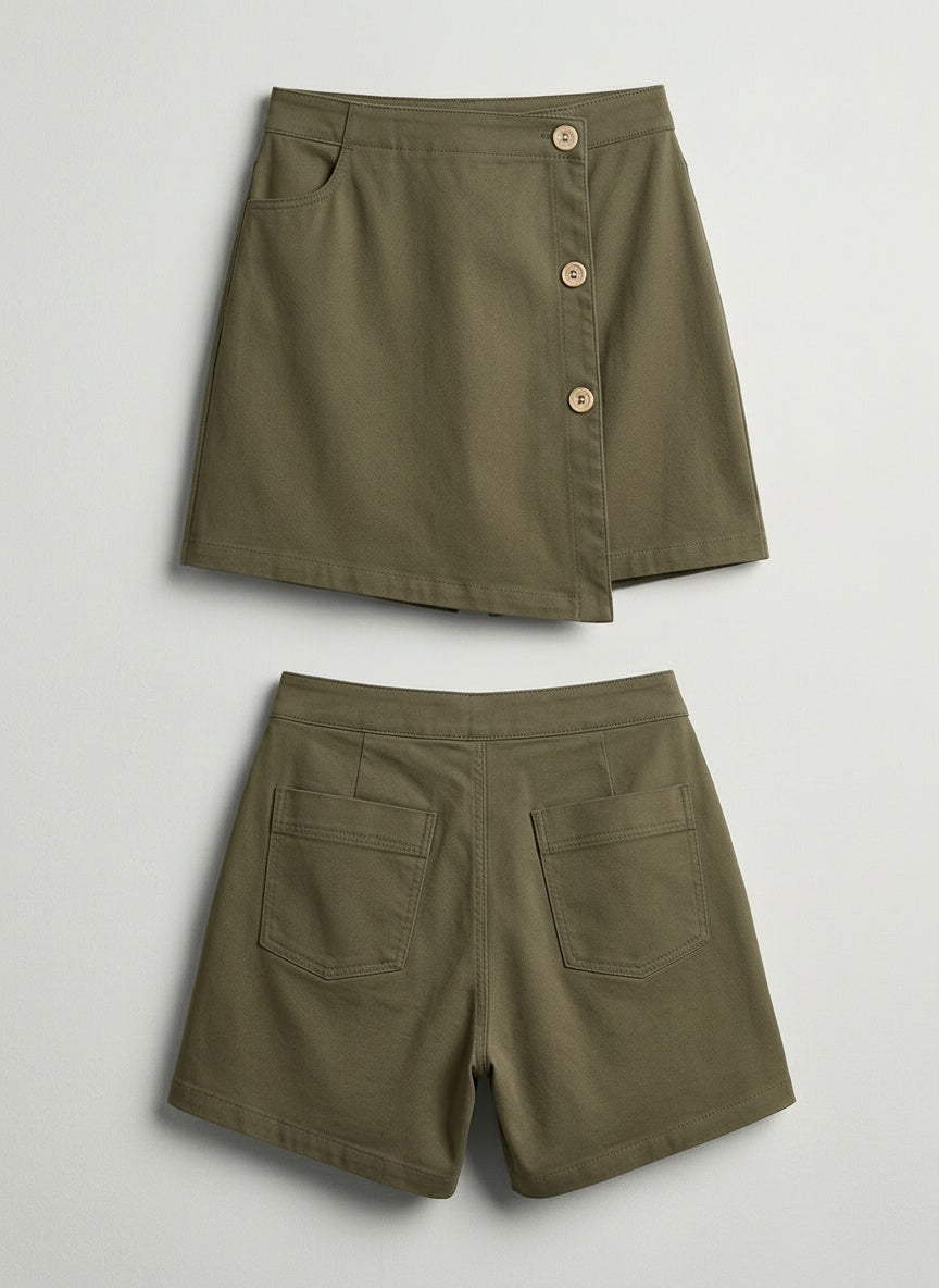 SUNEDGE Women’s Button-Front Skort Asymmetric Wrap Mini Skirt with Built-in Shorts and Pockets