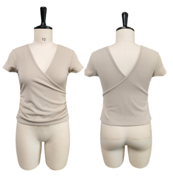 SUNEDGE Womens Double V-Neck Ribbed T-Shirt Slim Fit Cross-Front Casual Blouse