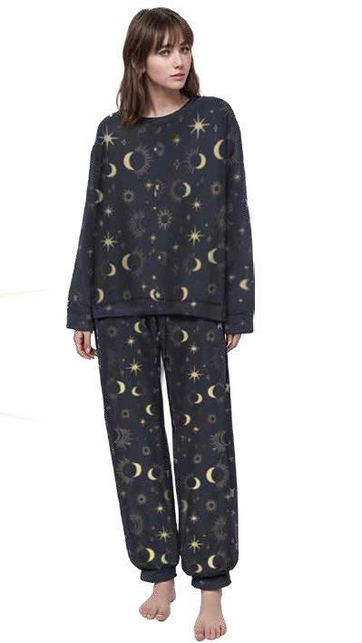 SUNEDGE Womens Celestial Dreamer Two-Piece Lounge Set | Moon & Star Print