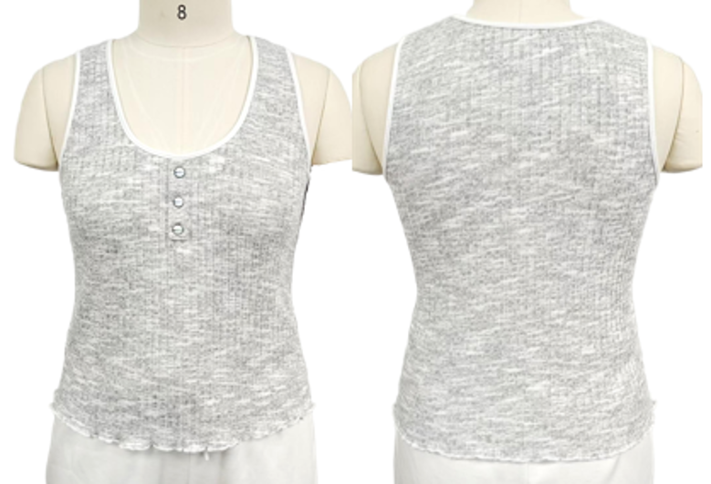 SUNEDGE Womens Ribbed Henley Tank Top Heathered Sleeveless Shirt with Lettuce Edge Hem