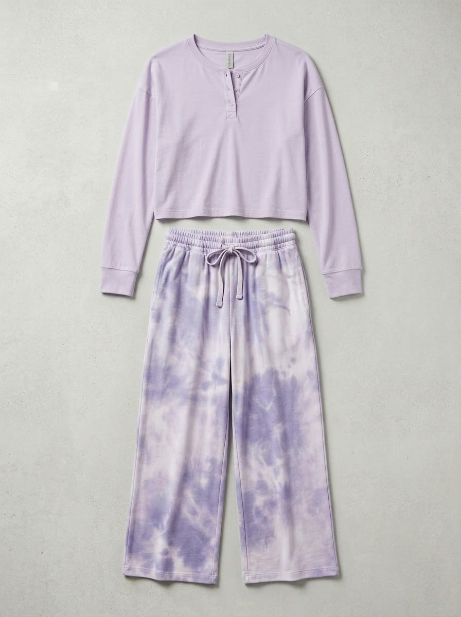 SUNEDGE Womens Lavender Lounge Set Soft Purple Wide-Leg Tie-Dye Pajamas